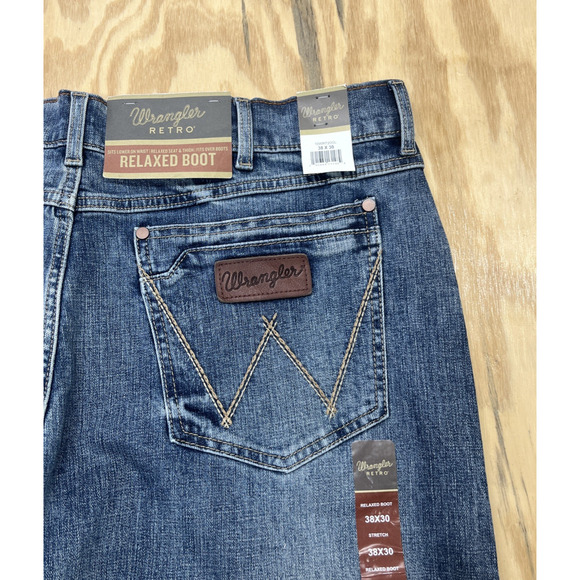 Wrangler Retro Relaxed Boot Cut Jeans Men's 38x30 Blue 5 Pocket Stretch Denim - Picture 1 of 13